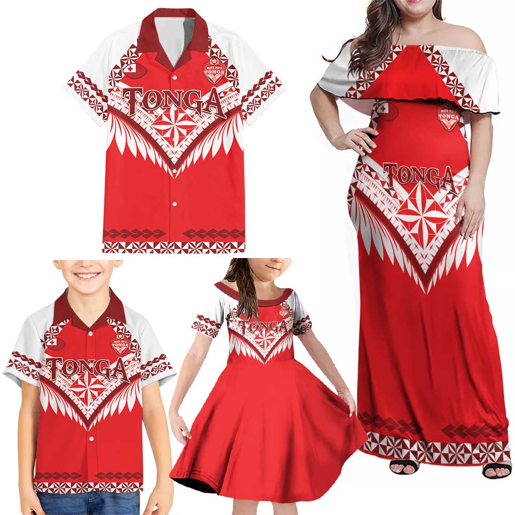 Custom Tonga Mate Maa Rugby Family Matching Off Shoulder Maxi Dress and Hawaiian Shirt Go Champions