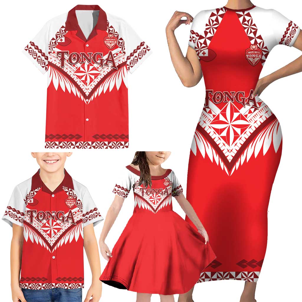 Custom Tonga Mate Maa Rugby Family Matching Short Sleeve Bodycon Dress and Hawaiian Shirt Go Champions