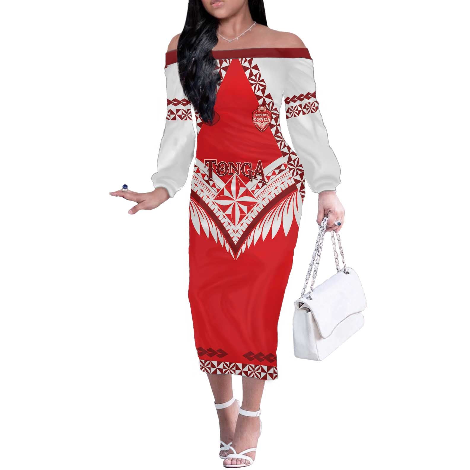 Custom Tonga Mate Maa Rugby Off The Shoulder Long Sleeve Dress Go Champions