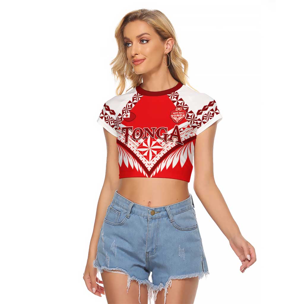 Custom Tonga Mate Maa Rugby Raglan Cropped T Shirt Go Champions LT05 Female Red - Polynesian Pride