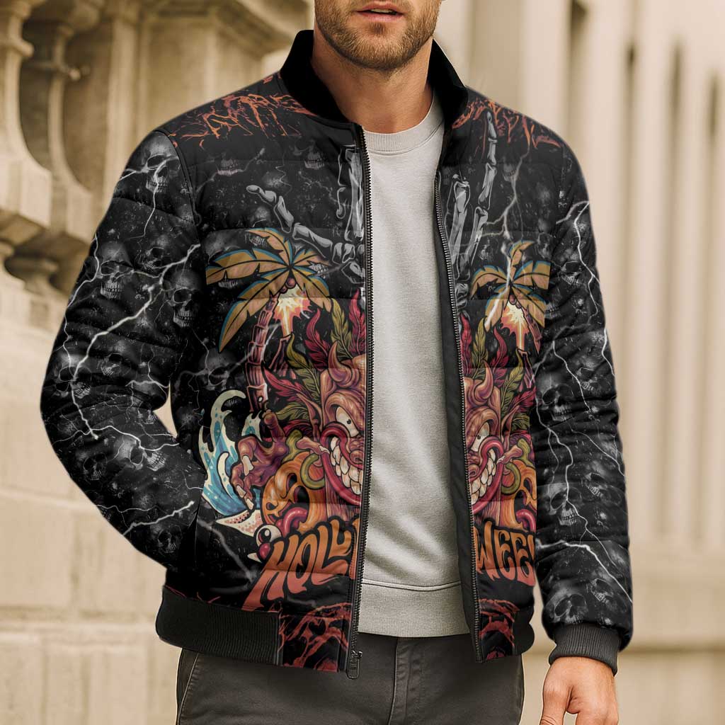 Aloha Halloween Bomber Puffer Jacket Horror Tiki Heavy Metal Style - Polynesian Pride