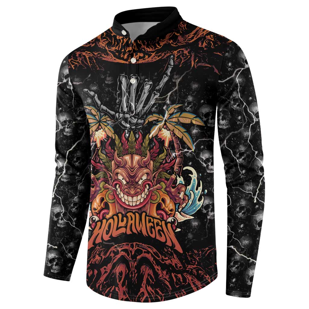 Aloha Halloween Button Sweatshirt Horror Tiki Heavy Metal Style - Polynesian Pride