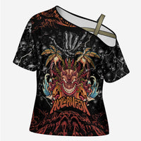 Aloha Halloween Cross Shoulder Shirt Horror Tiki Heavy Metal Style - Polynesian Pride