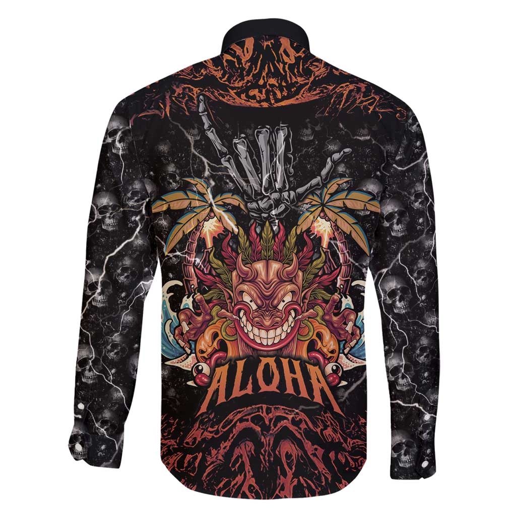 Aloha Halloween Family Matching Long Sleeve Bodycon Dress and Hawaiian Shirt Horror Tiki Heavy Metal Style - Polynesian Pride