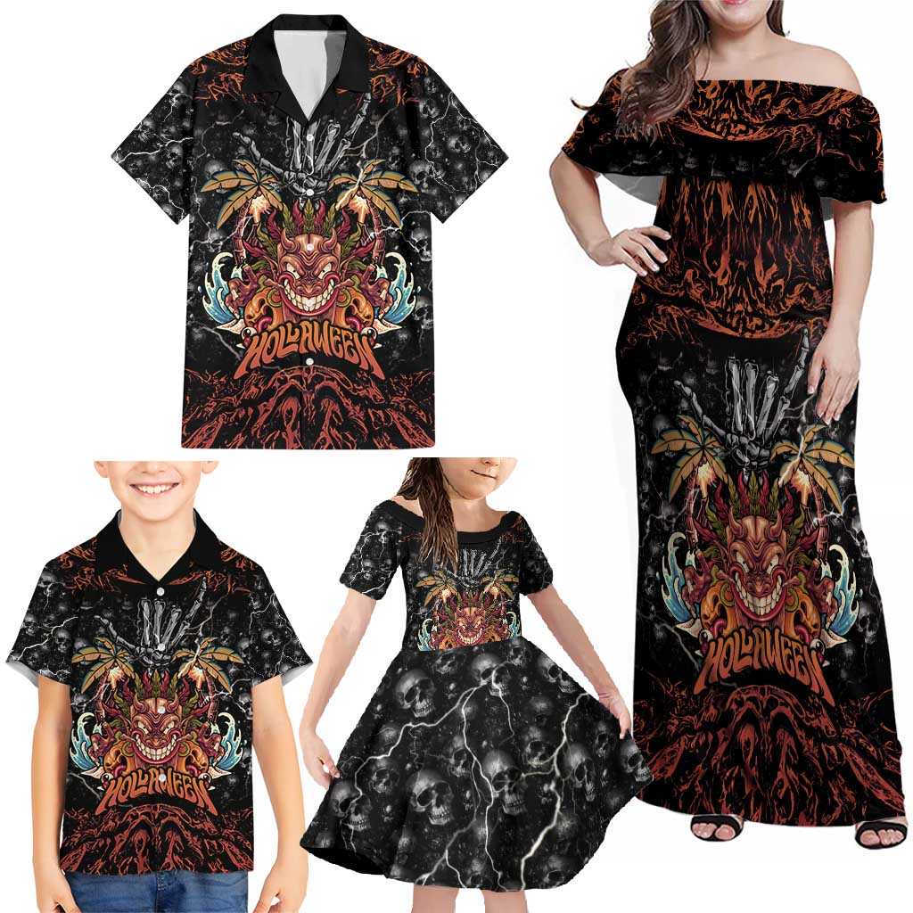 Aloha Halloween Family Matching Off Shoulder Maxi Dress and Hawaiian Shirt Horror Tiki Heavy Metal Style - Polynesian Pride