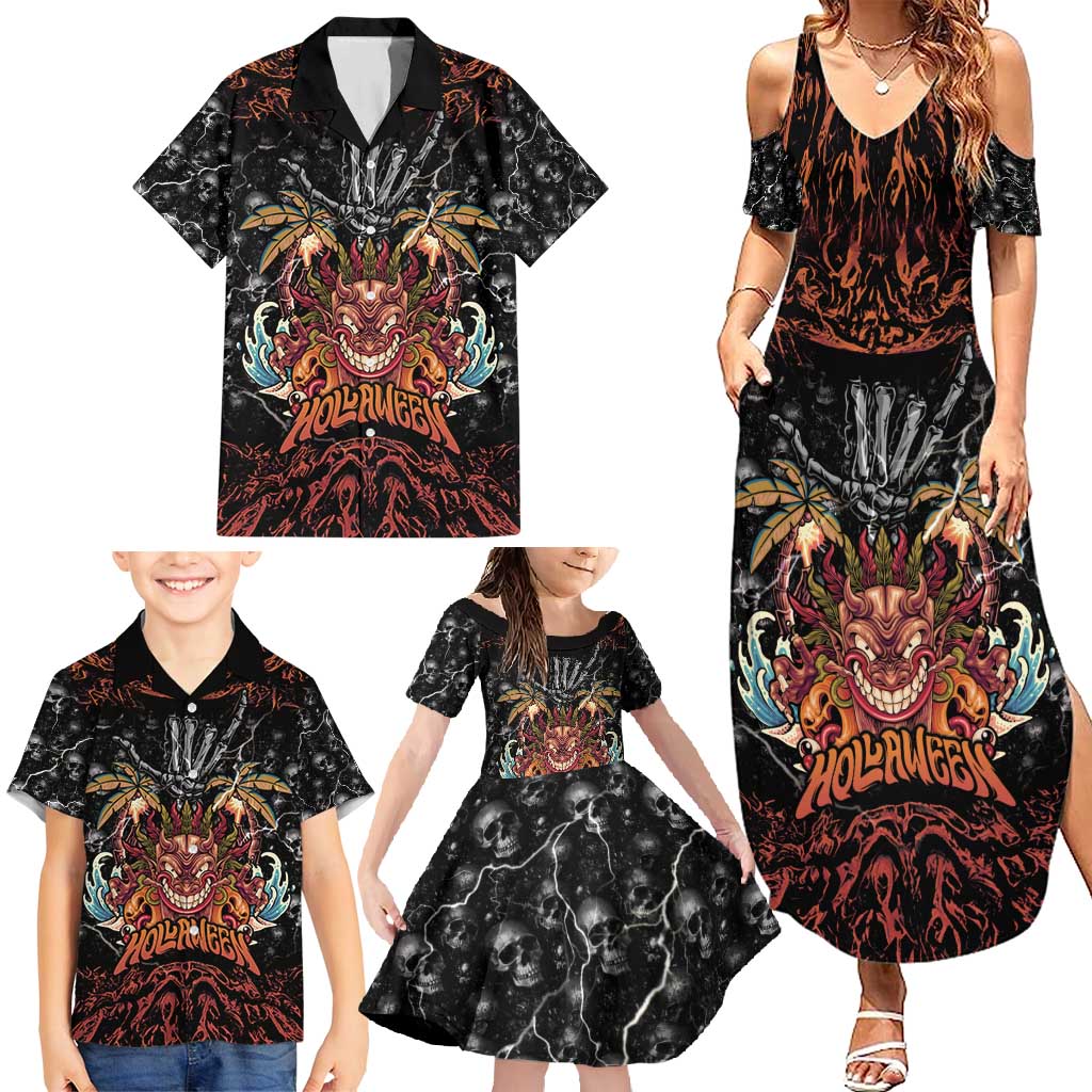 Aloha Halloween Family Matching Summer Maxi Dress and Hawaiian Shirt Horror Tiki Heavy Metal Style - Polynesian Pride