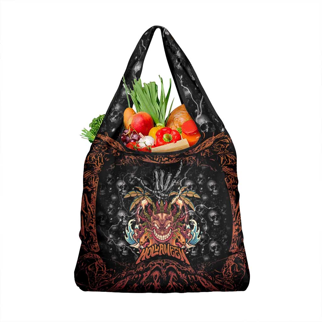 Aloha Halloween Grocery Bag Horror Tiki Heavy Metal Style LT05 1-pack One Size Black - Polynesian Pride