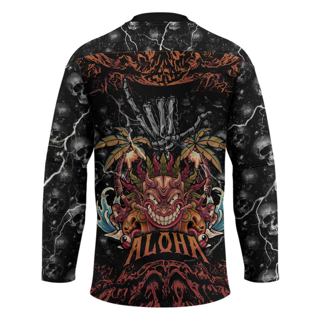 Aloha Halloween Hockey Jersey Horror Tiki Heavy Metal Style - Polynesian Pride