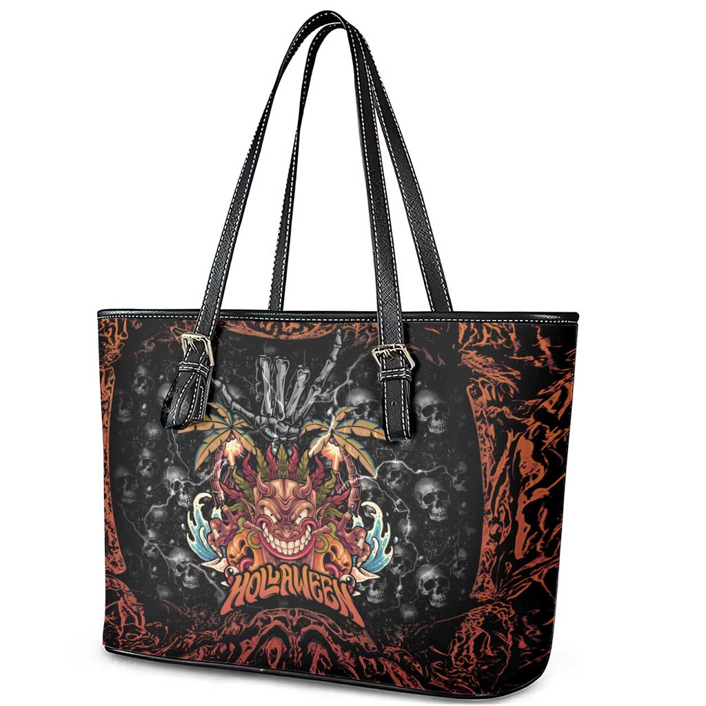 Aloha Halloween Leather Tote Bag Horror Tiki Heavy Metal Style - Polynesian Pride