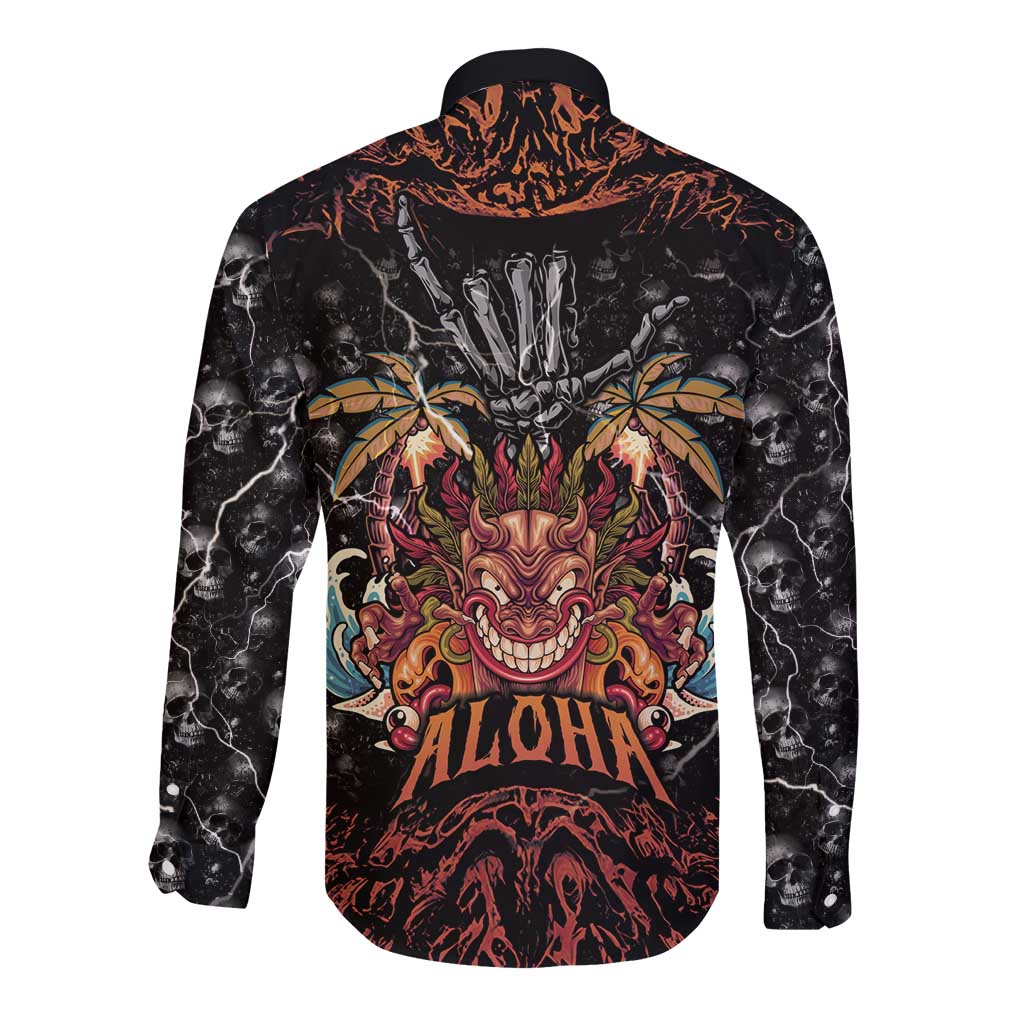 Aloha Halloween Long Sleeve Button Shirt Horror Tiki Heavy Metal Style - Polynesian Pride