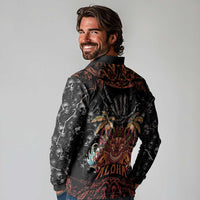 Aloha Halloween Long Sleeve Polo Shirt Horror Tiki Heavy Metal Style - Polynesian Pride