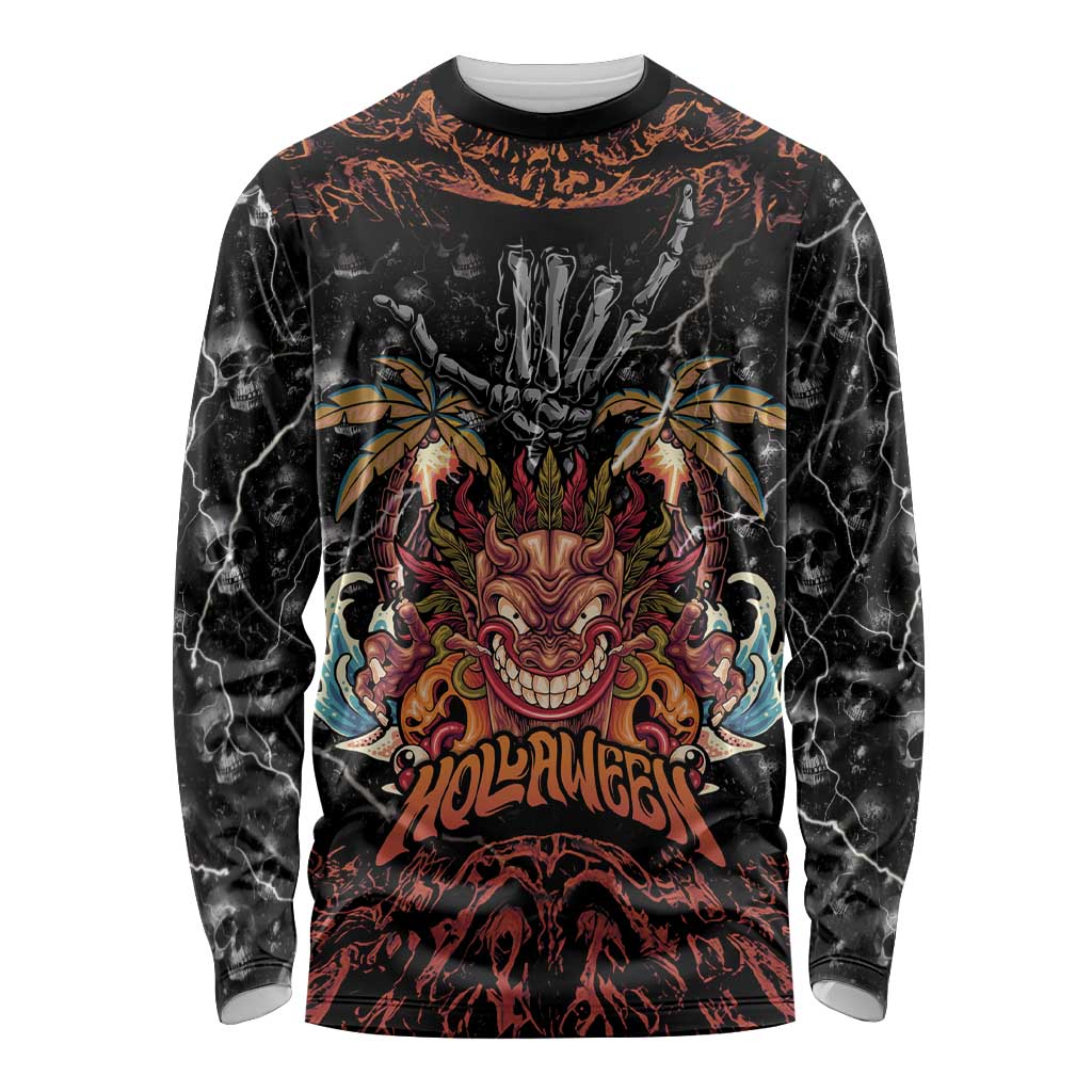 Aloha Halloween Long Sleeve Shirt Horror Tiki Heavy Metal Style - Polynesian Pride