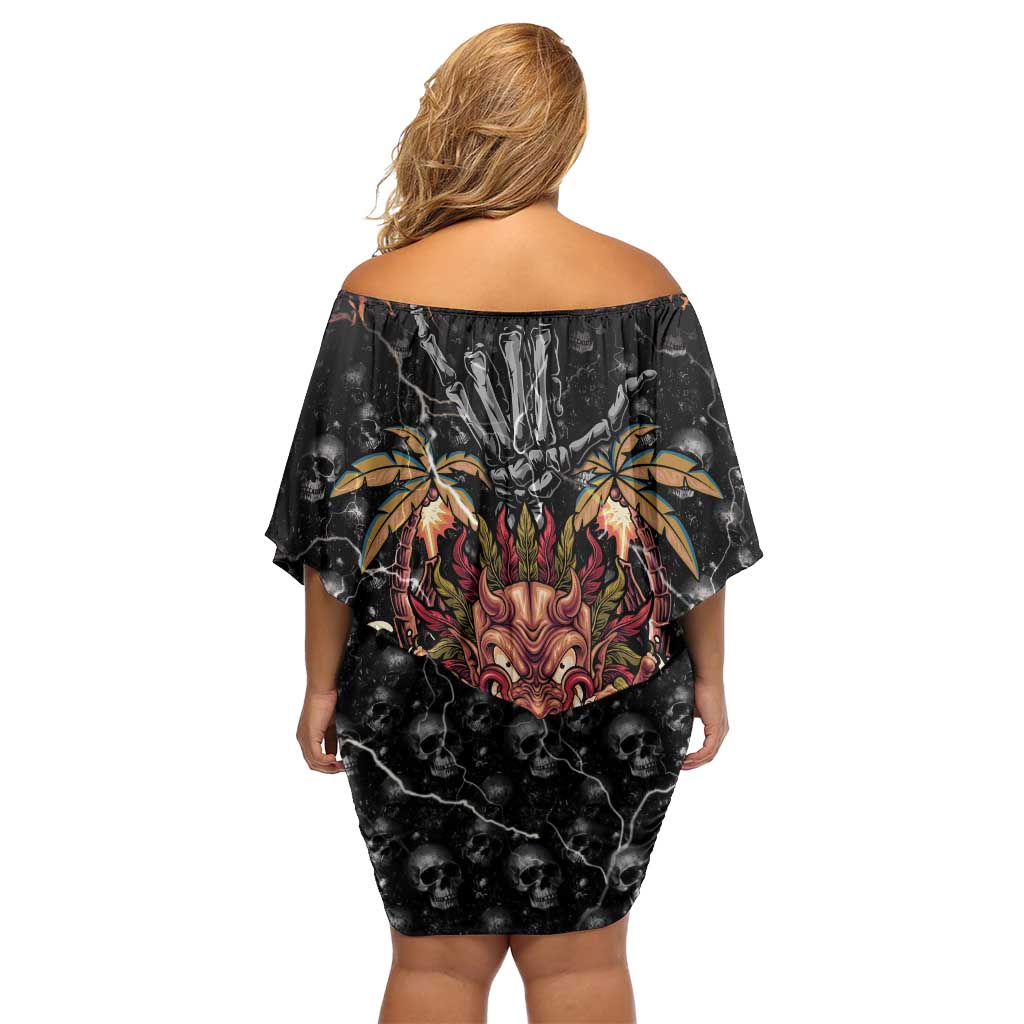 Aloha Halloween Off Shoulder Short Dress Horror Tiki Heavy Metal Style - Polynesian Pride