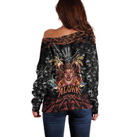 Aloha Halloween Off Shoulder Sweater Horror Tiki Heavy Metal Style - Polynesian Pride