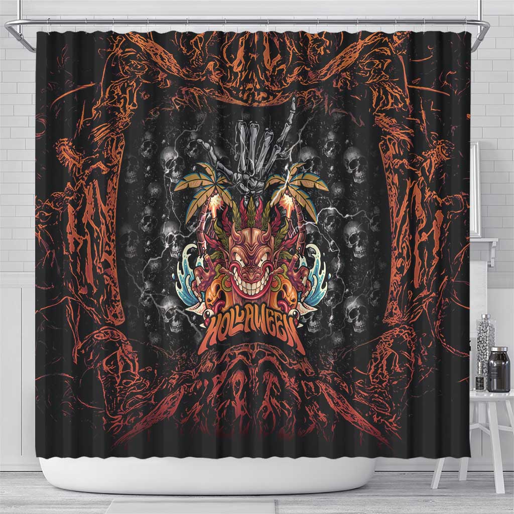 Aloha Halloween Shower Curtain Horror Tiki Heavy Metal Style - Polynesian Pride