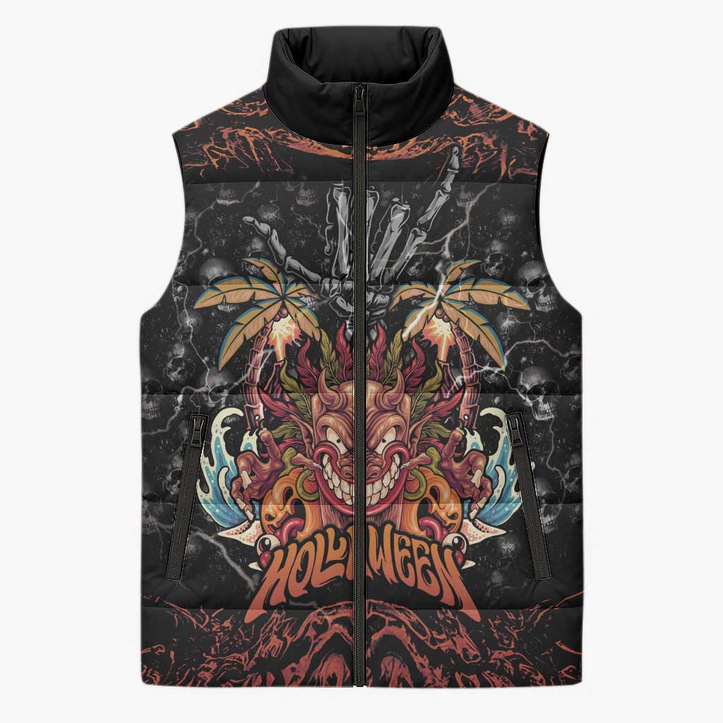 Aloha Halloween Sleeveless Puffer Jacket Horror Tiki Heavy Metal Style - Polynesian Pride