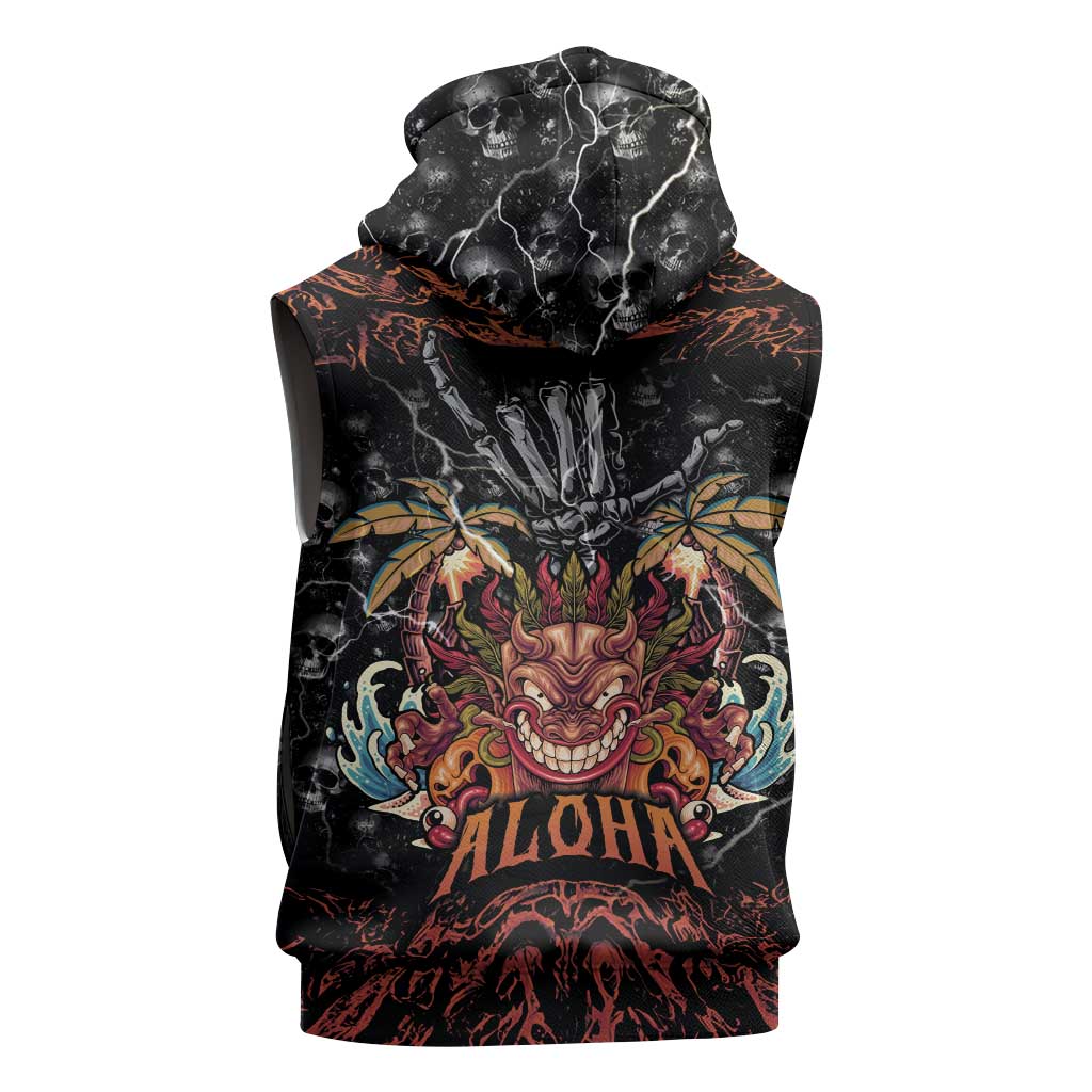 Aloha Halloween Sleeveless Zip Hoodie Horror Tiki Heavy Metal Style - Polynesian Pride