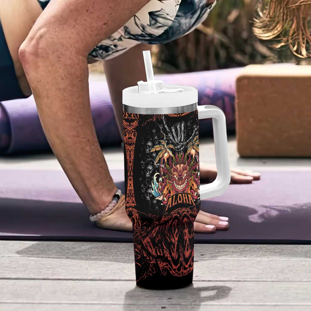 Aloha Halloween Tumbler With Handle Horror Tiki Heavy Metal Style - Polynesian Pride