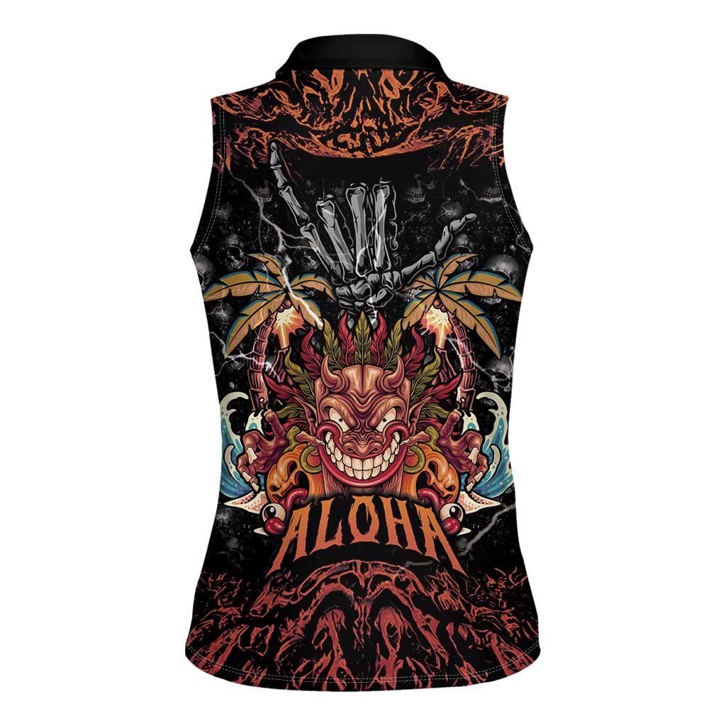 Aloha Halloween Women Sleeveless Polo Shirt Horror Tiki Heavy Metal Style - Polynesian Pride