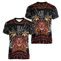 Aloha Halloween Women V-Neck T-Shirt Horror Tiki Heavy Metal Style - Polynesian Pride