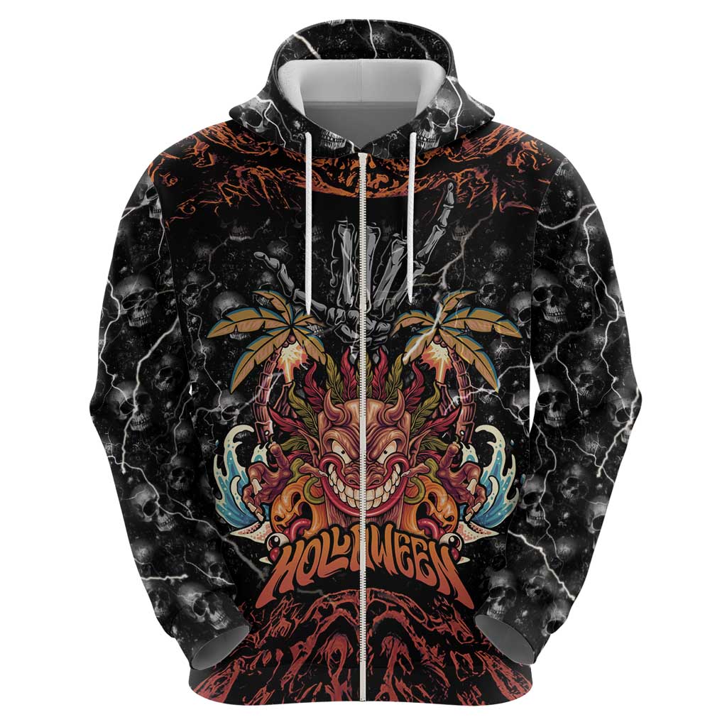 Aloha Halloween Zip Hoodie Horror Tiki Heavy Metal Style - Polynesian Pride