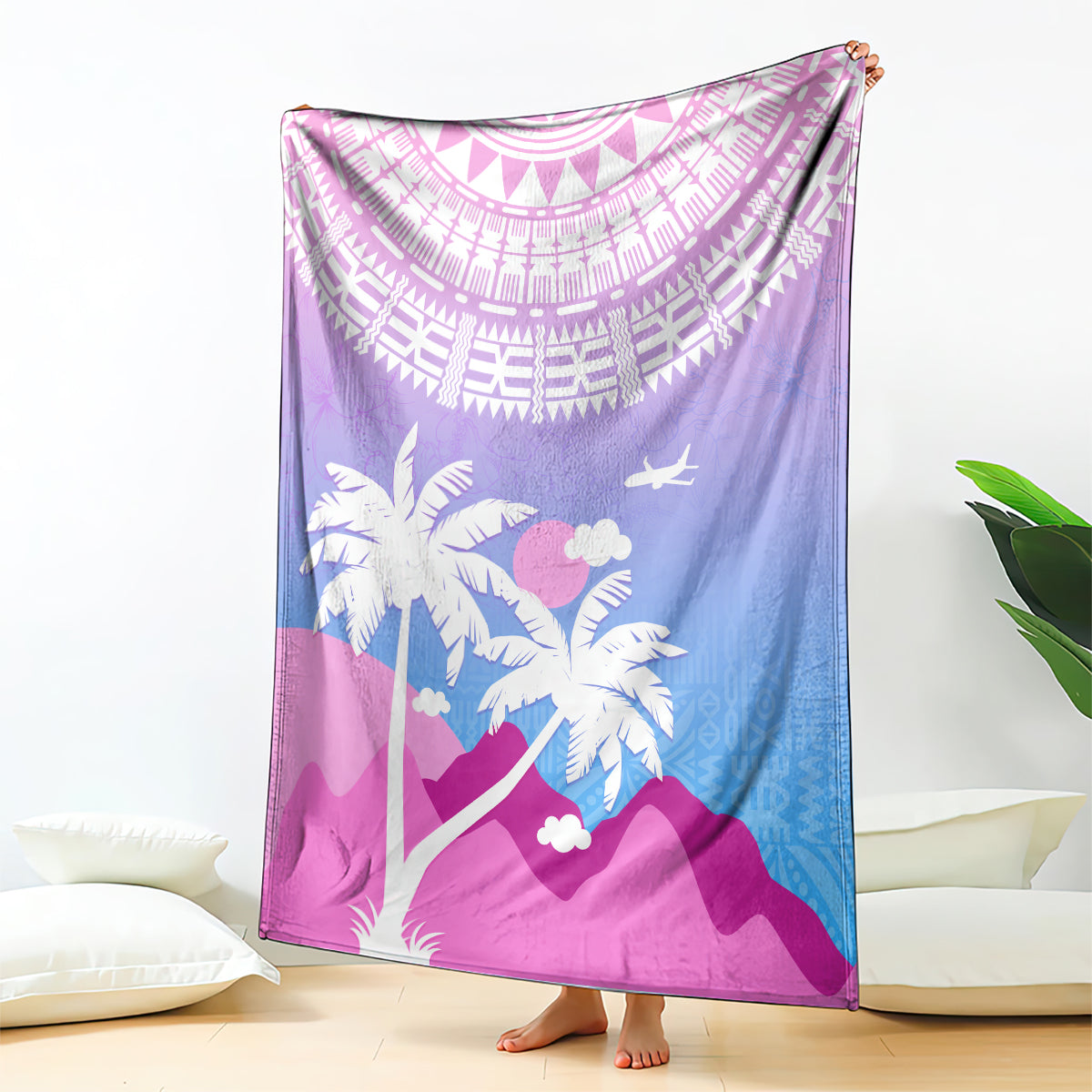 Fiji Your Paradise Festival Blanket With Fijian Masi Tapa Pattern LT05 Blue - Polynesian Pride