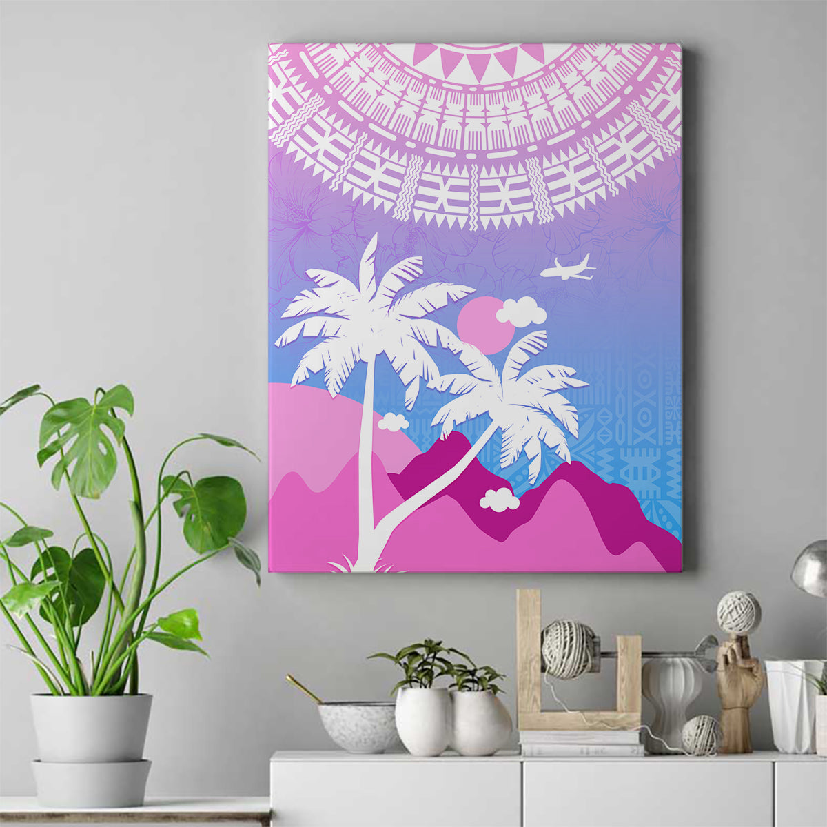 Fiji Your Paradise Festival Canvas Wall Art With Fijian Masi Tapa Pattern LT05 Blue - Polynesian Pride