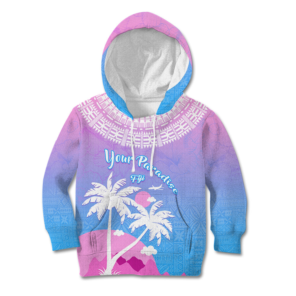 Personalised Fiji Your Paradise Festival Kid Hoodie With Fijian Masi Tapa Pattern LT05 Hoodie Blue - Polynesian Pride