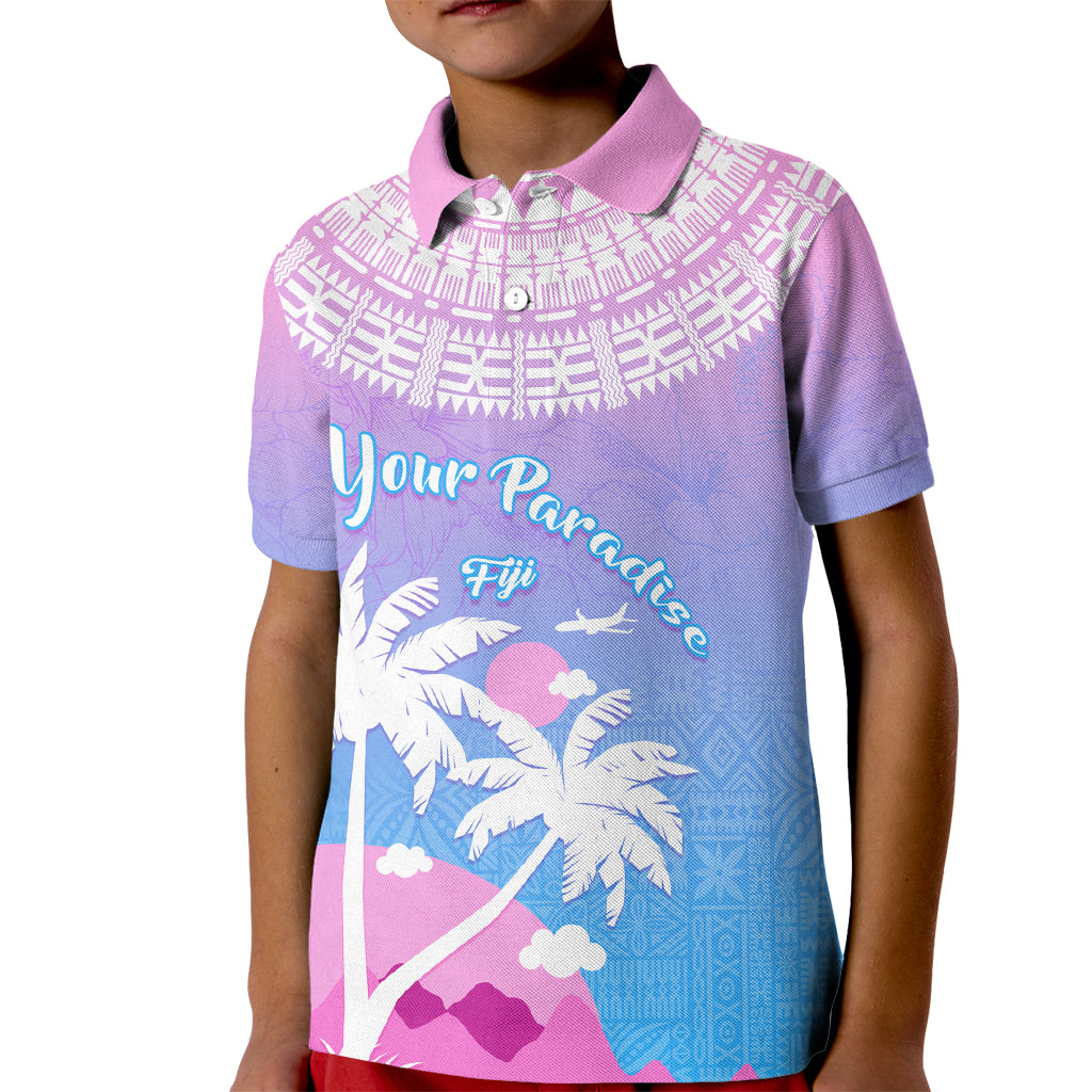 Personalised Fiji Your Paradise Festival Kid Polo Shirt With Fijian Masi Tapa Pattern LT05 Kid Blue - Polynesian Pride