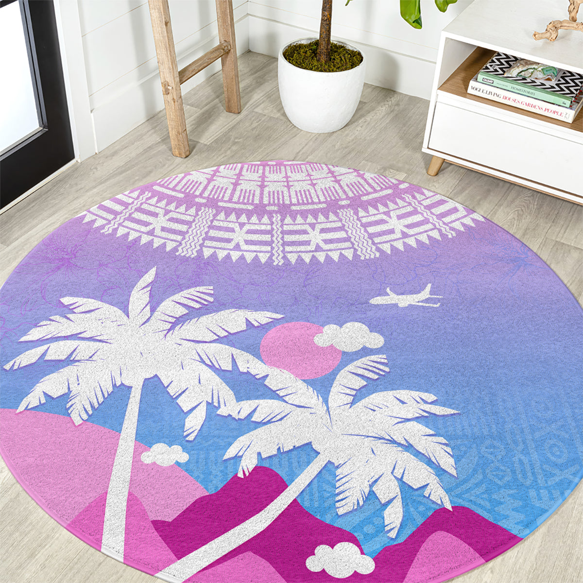 Fiji Your Paradise Festival Round Carpet With Fijian Masi Tapa Pattern LT05 Blue - Polynesian Pride