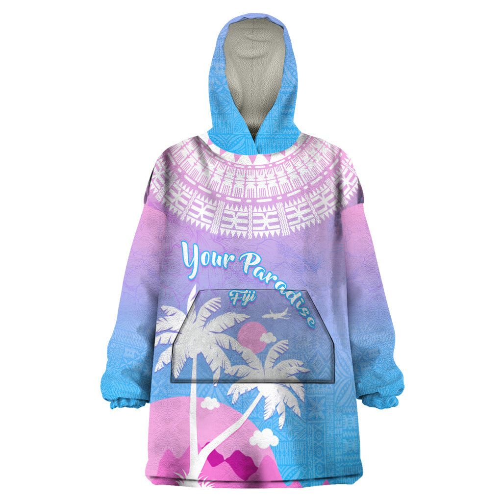 Personalised Fiji Your Paradise Festival Wearable Blanket Hoodie With Fijian Masi Tapa Pattern LT05 One Size Blue - Polynesian Pride