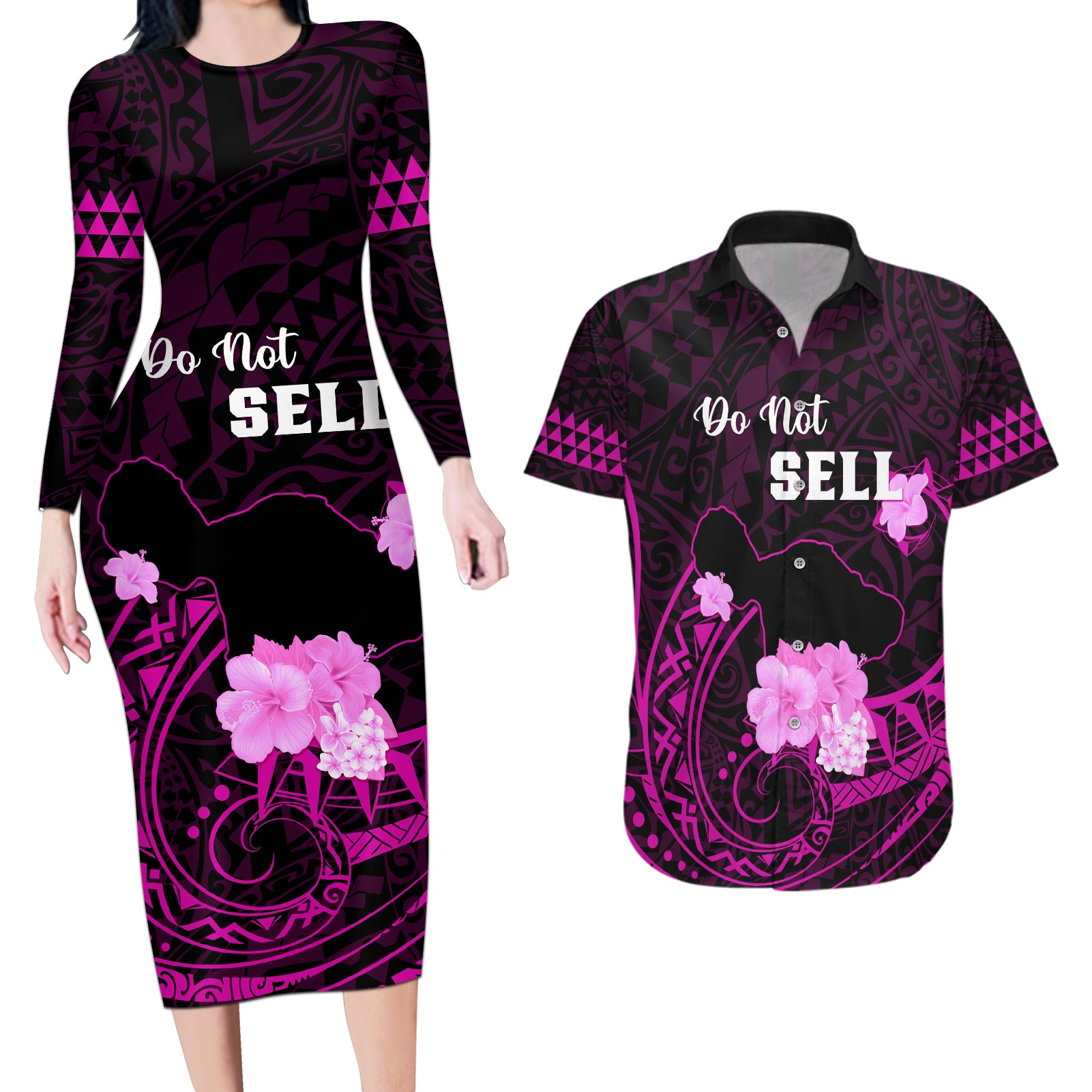 Hawaii Strong Maui Couples Matching Long Sleeve Bodycon Dress and Hawaiian Shirt Lahaina Is Not For Sale LT05 Pink - Polynesian Pride