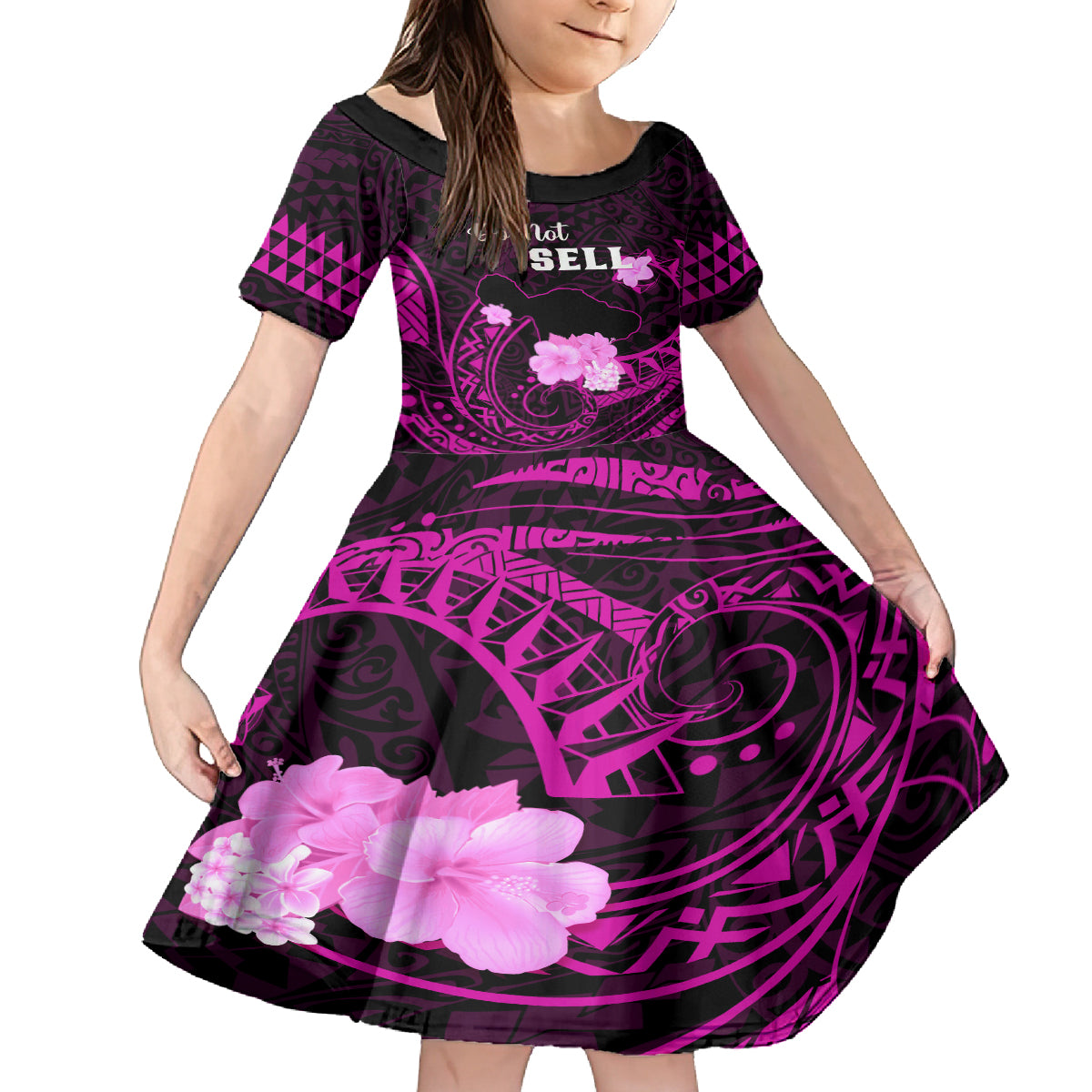 Hawaii Strong Maui Family Matching Off Shoulder Long Sleeve Dress and Hawaiian Shirt Lahaina Is Not For Sale LT05 Daughter's Dress Pink - Polynesian Pride