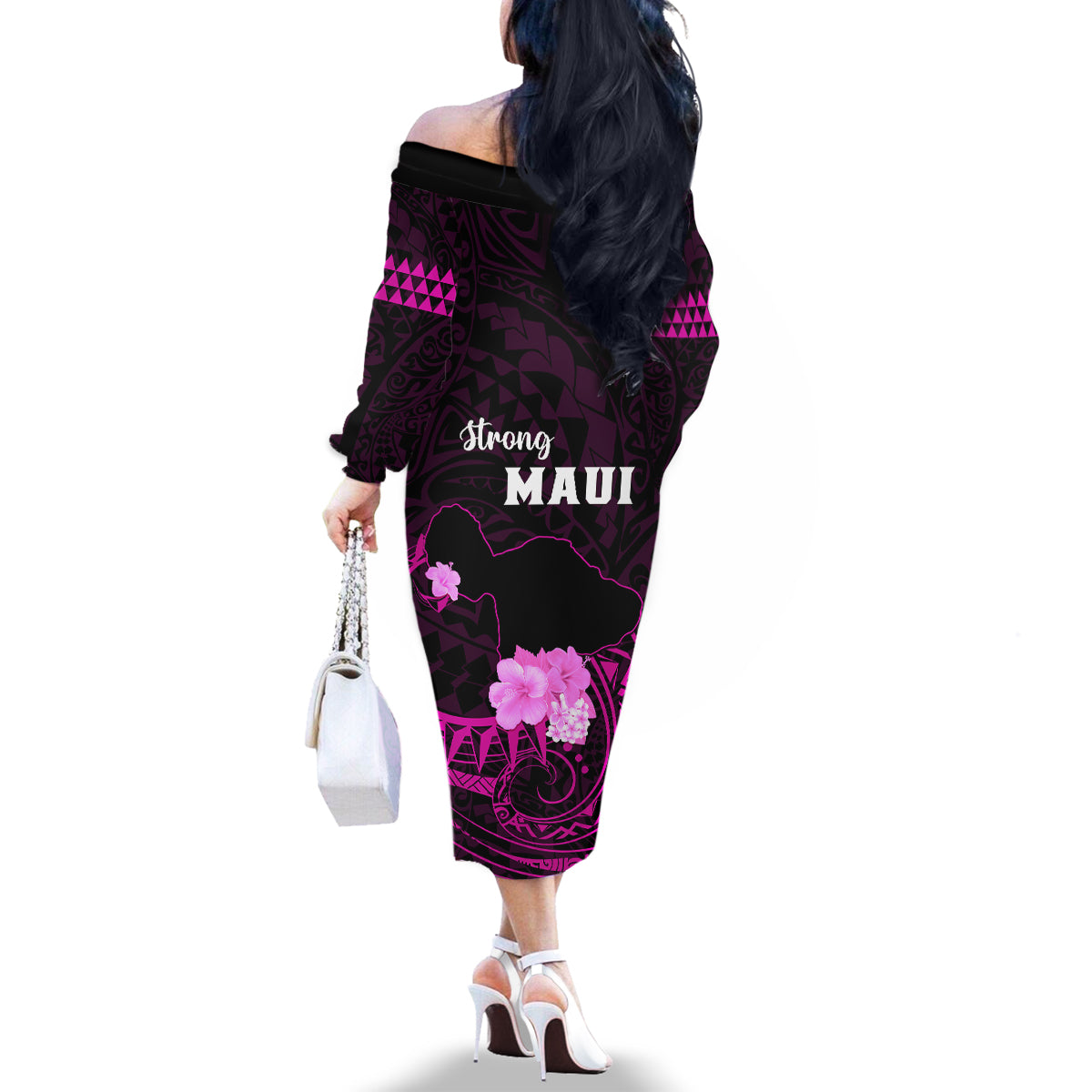 Hawaii Strong Maui Family Matching Off Shoulder Long Sleeve Dress and Hawaiian Shirt Lahaina Is Not For Sale LT05 - Polynesian Pride