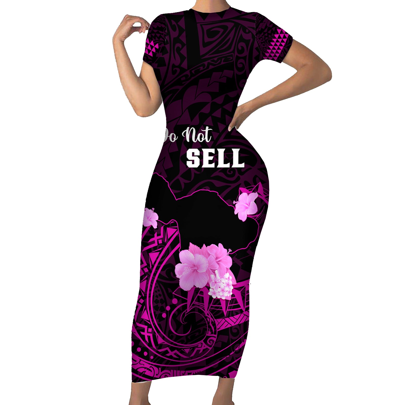 Hawaii Strong Maui Short Sleeve Bodycon Dress Lahaina Is Not For Sale LT05 Long Dress Pink - Polynesian Pride