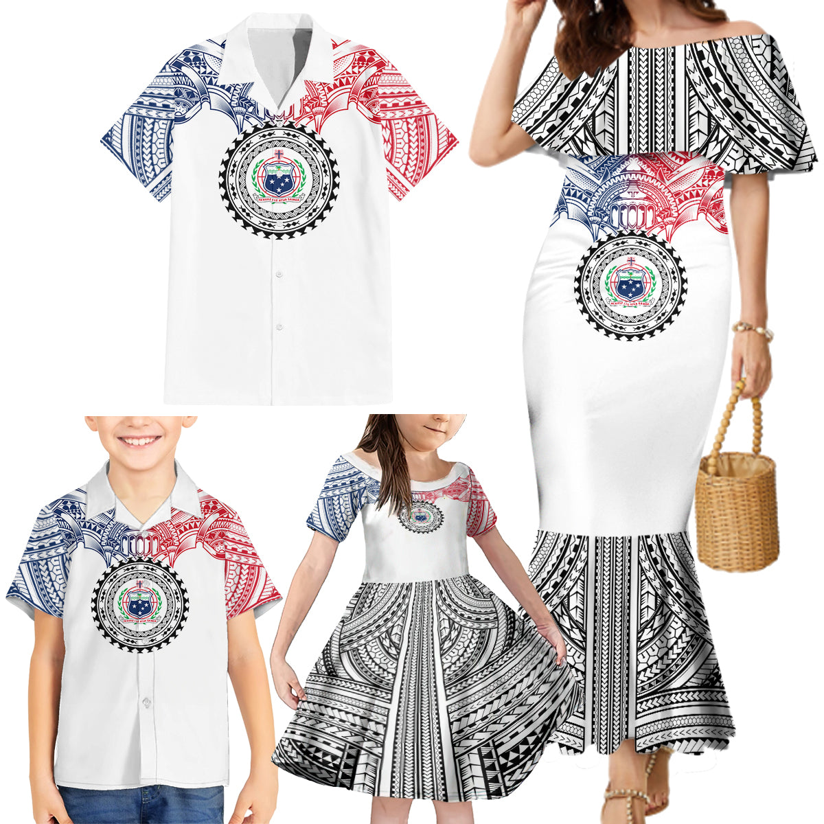 Samoa Black Saturday Family Matching Mermaid Dress and Hawaiian Shirt Polynesian Tribal Simple Style LT05 - Polynesian Pride