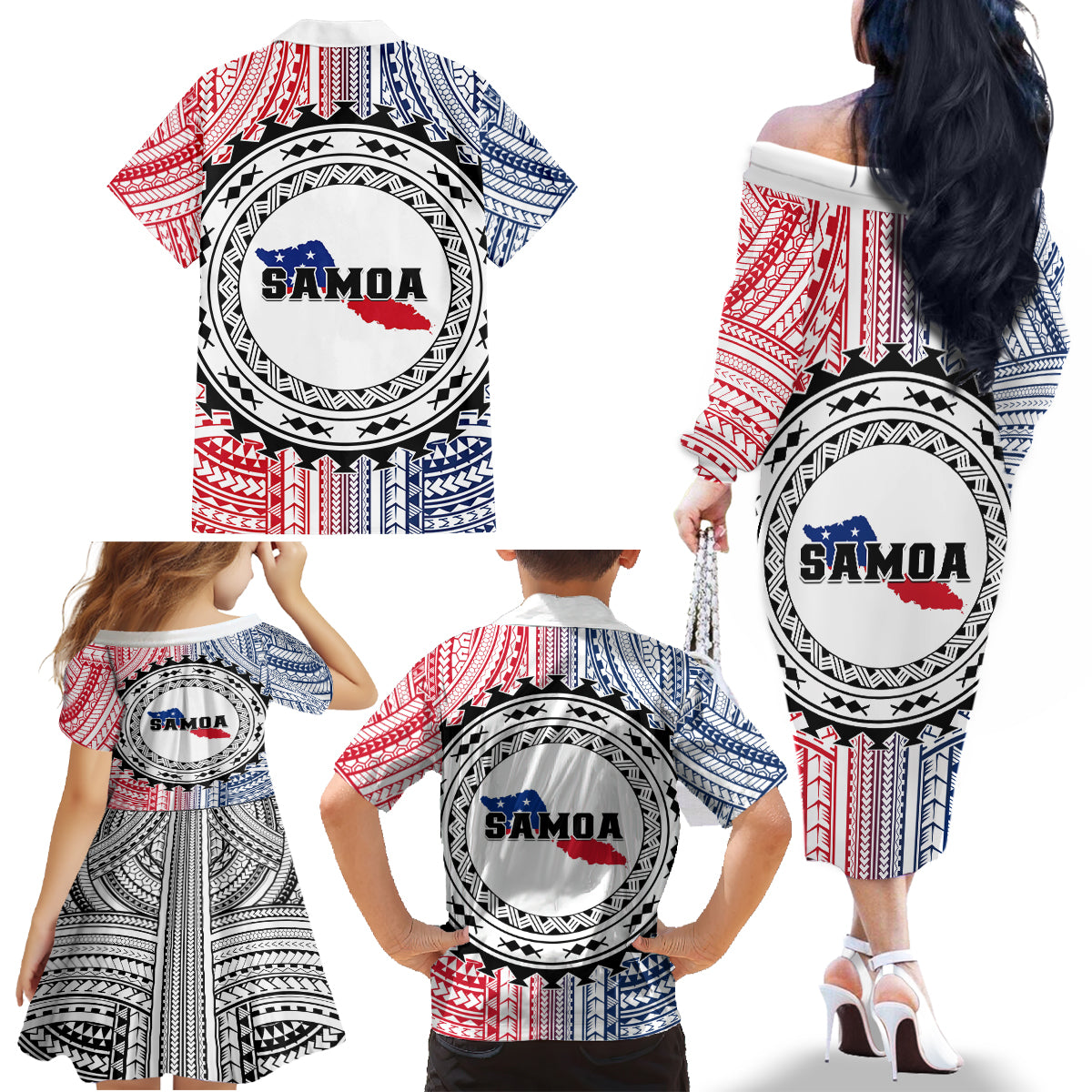 Samoa Black Saturday Family Matching Off Shoulder Long Sleeve Dress and Hawaiian Shirt Polynesian Tribal Simple Style LT05 - Polynesian Pride