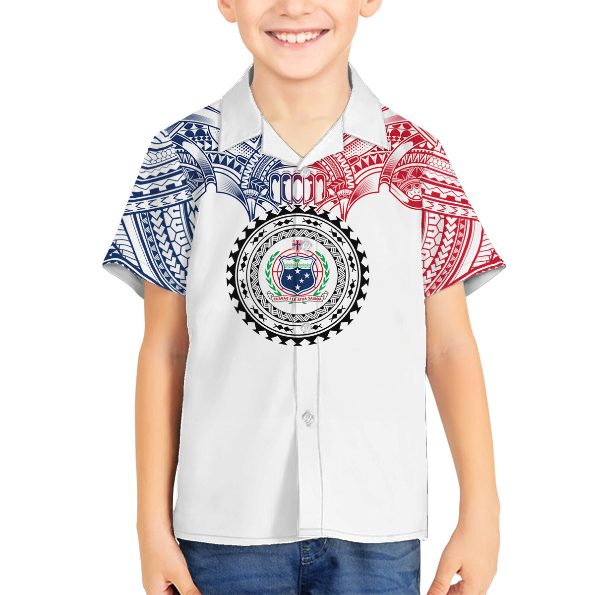 Samoa Black Saturday Family Matching Off Shoulder Maxi Dress and Hawaiian Shirt Polynesian Tribal Simple Style LT05 Son's Shirt White - Polynesian Pride