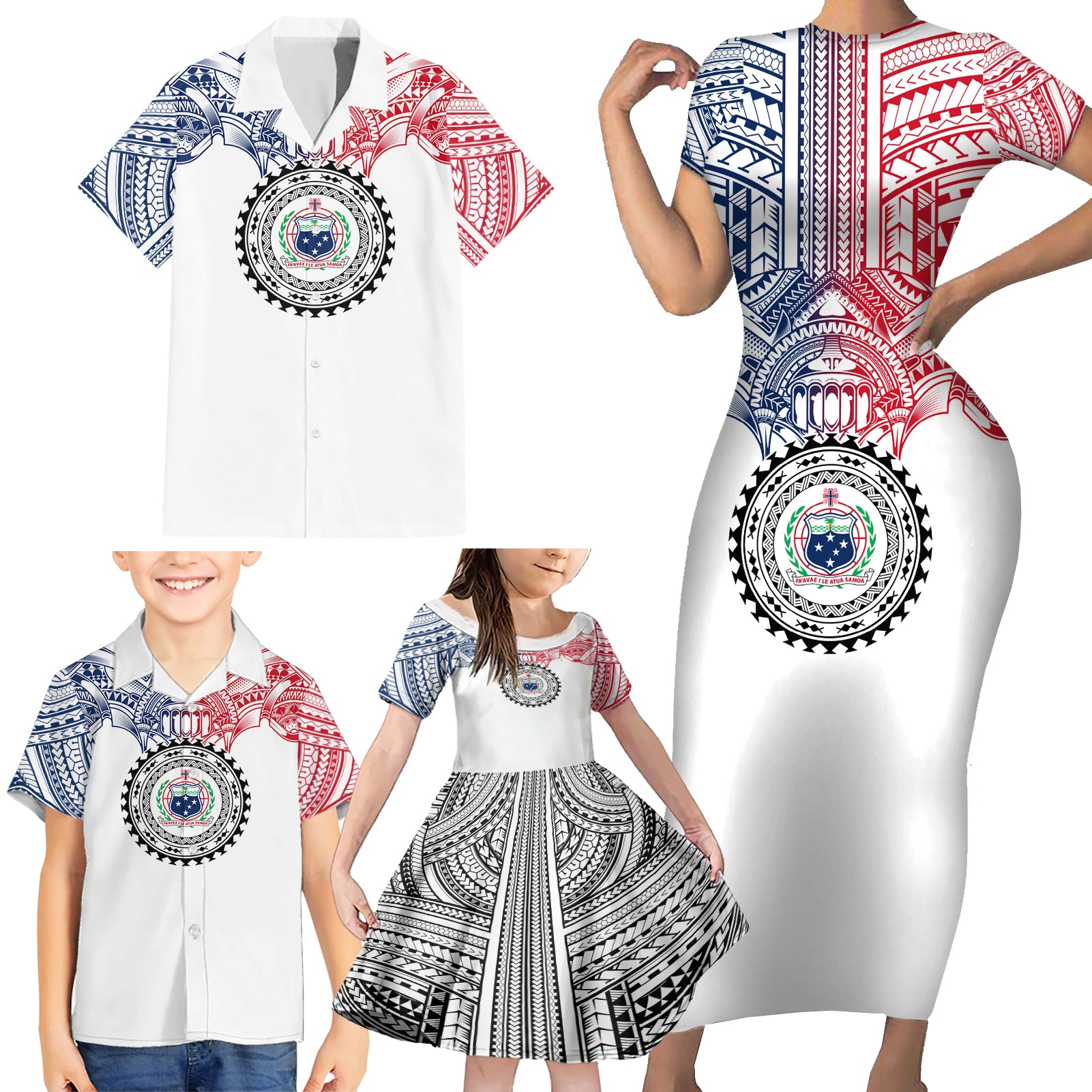 Samoa Black Saturday Family Matching Short Sleeve Bodycon Dress and Hawaiian Shirt Polynesian Tribal Simple Style LT05 - Polynesian Pride