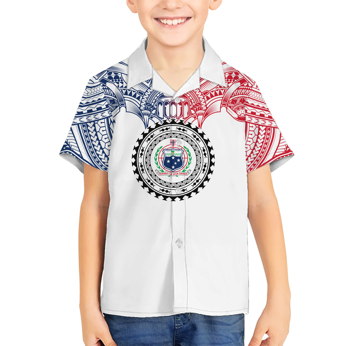 Samoa Black Saturday Family Matching Short Sleeve Bodycon Dress and Hawaiian Shirt Polynesian Tribal Simple Style LT05 Son's Shirt White - Polynesian Pride