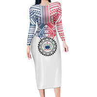 Samoa Black Saturday Long Sleeve Bodycon Dress Polynesian Tribal Simple Style LT05 Long Dress White - Polynesian Pride