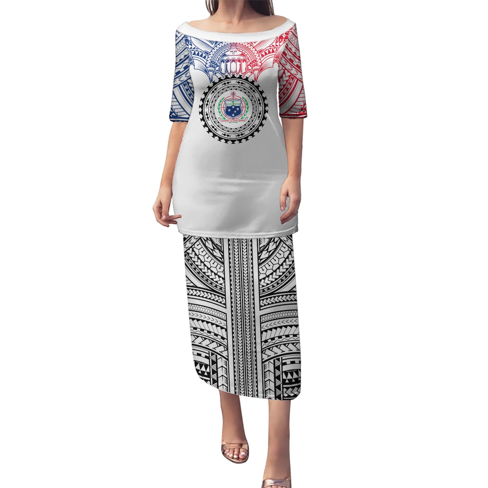 Samoa Black Saturday Puletasi Polynesian Tribal Simple Style LT05 Long Dress White - Polynesian Pride