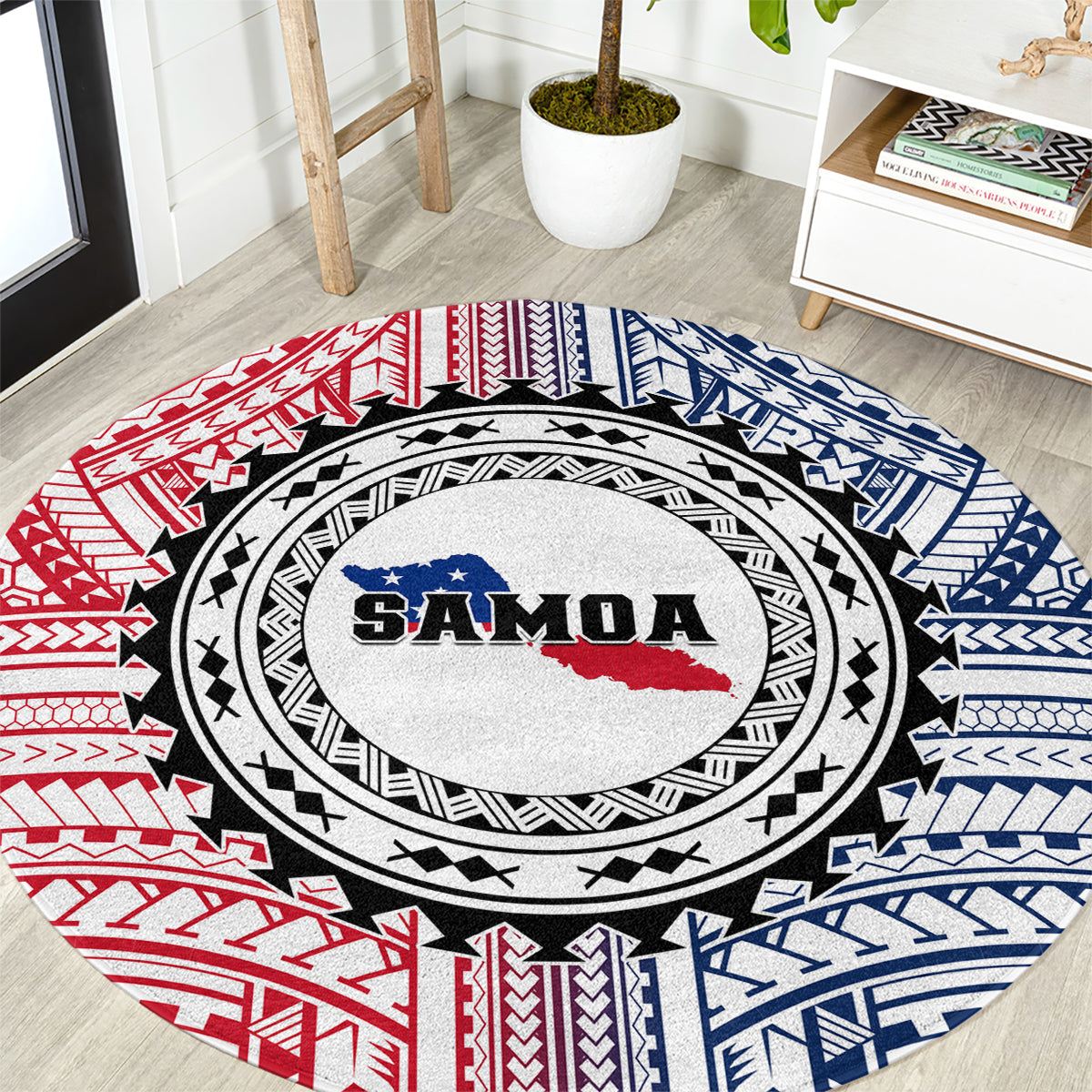 Samoa Black Saturday Round Carpet Polynesian Tribal Simple Style LT05 White - Polynesian Pride