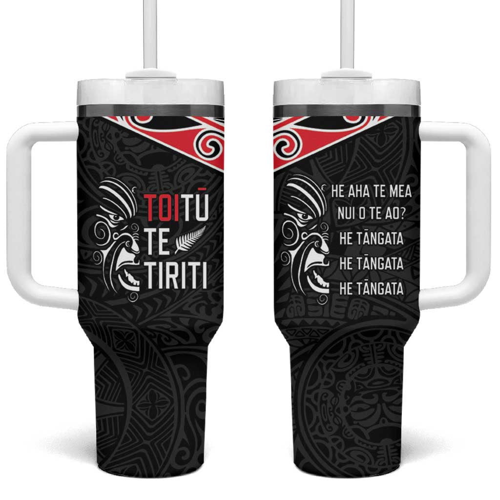 Aotearoa Toitu Te Tiriti Tumbler With Handle New Zealand Honour The Treaty LT05 One Size: 40 oz Black - Polynesian Pride