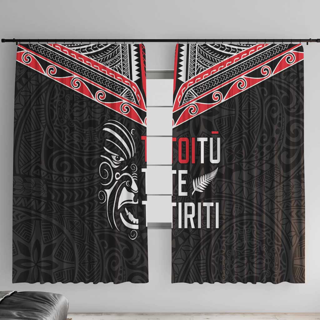 Aotearoa Toitu Te Tiriti Window Curtain New Zealand Honour The Treaty LT05 With Hooks Black - Polynesian Pride