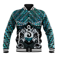 New Zealand Maori Baseball Jacket Poutama Pikorua Turquoise Paua Shell LT05 Unisex Turquoise - Polynesian Pride
