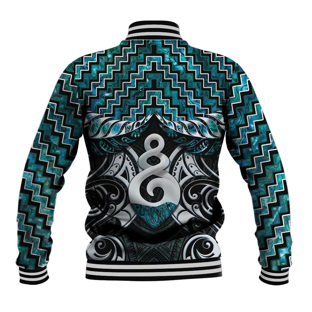 New Zealand Maori Baseball Jacket Poutama Pikorua Turquoise Paua Shell LT05 - Polynesian Pride