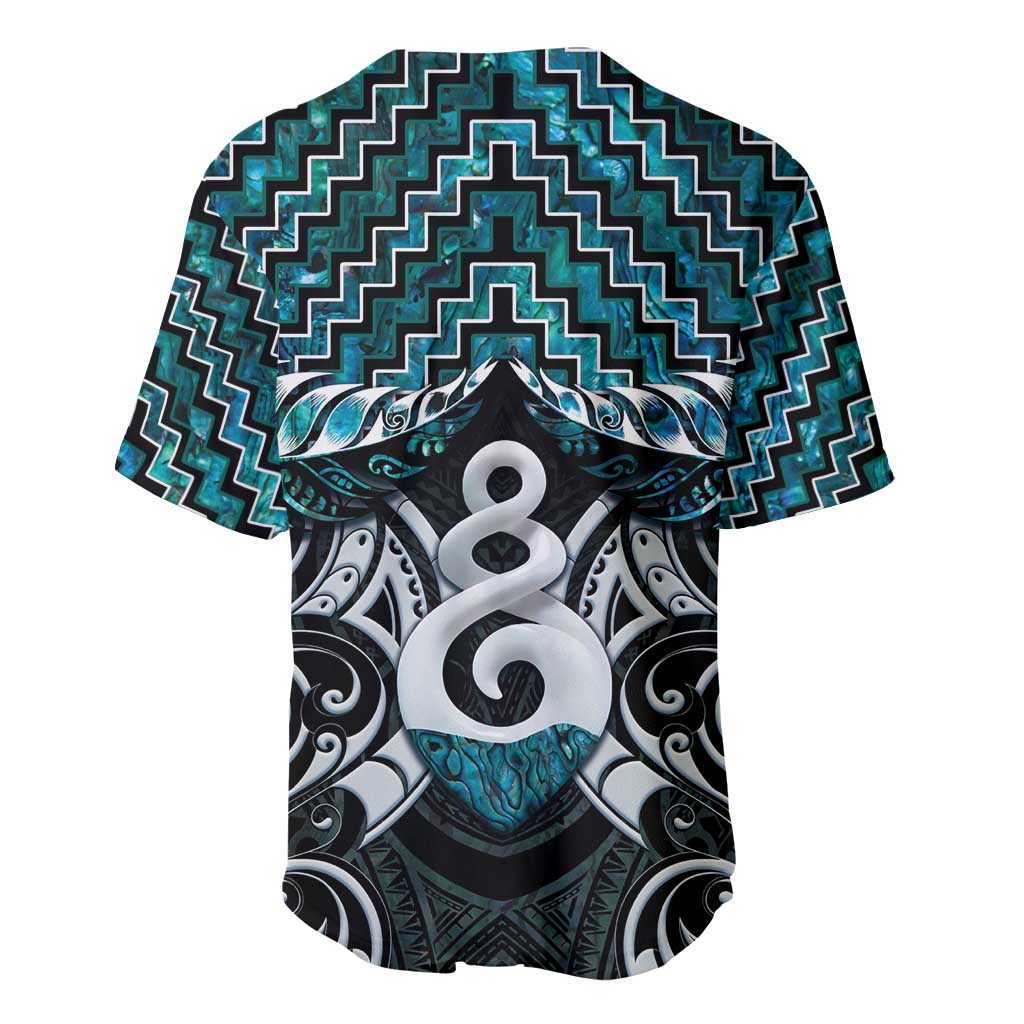 New Zealand Maori Baseball Jersey Poutama Pikorua Turquoise Paua Shell