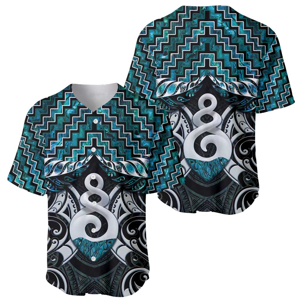 New Zealand Maori Baseball Jersey Poutama Pikorua Turquoise Paua Shell