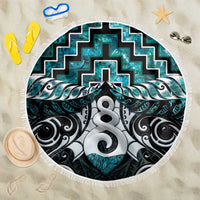 New Zealand Maori Beach Blanket Poutama Pikorua Turquoise Paua Shell LT05 One Size 150cm Turquoise - Polynesian Pride